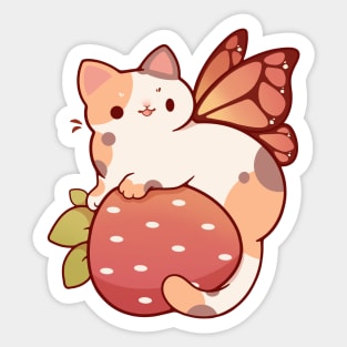 Fairy calico cat with strawberry Sticker